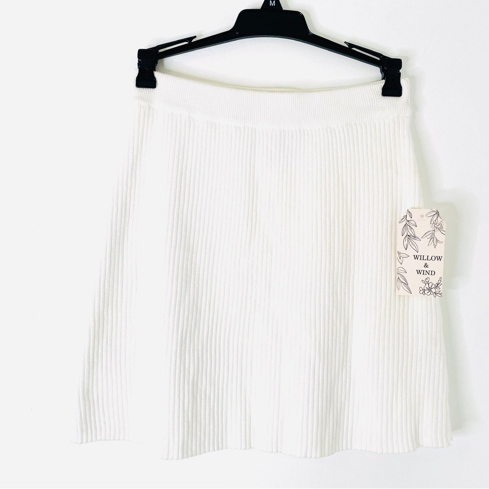 Willow & Wind White Rib Knit Mini Skirt Stretch Pull-On NWT